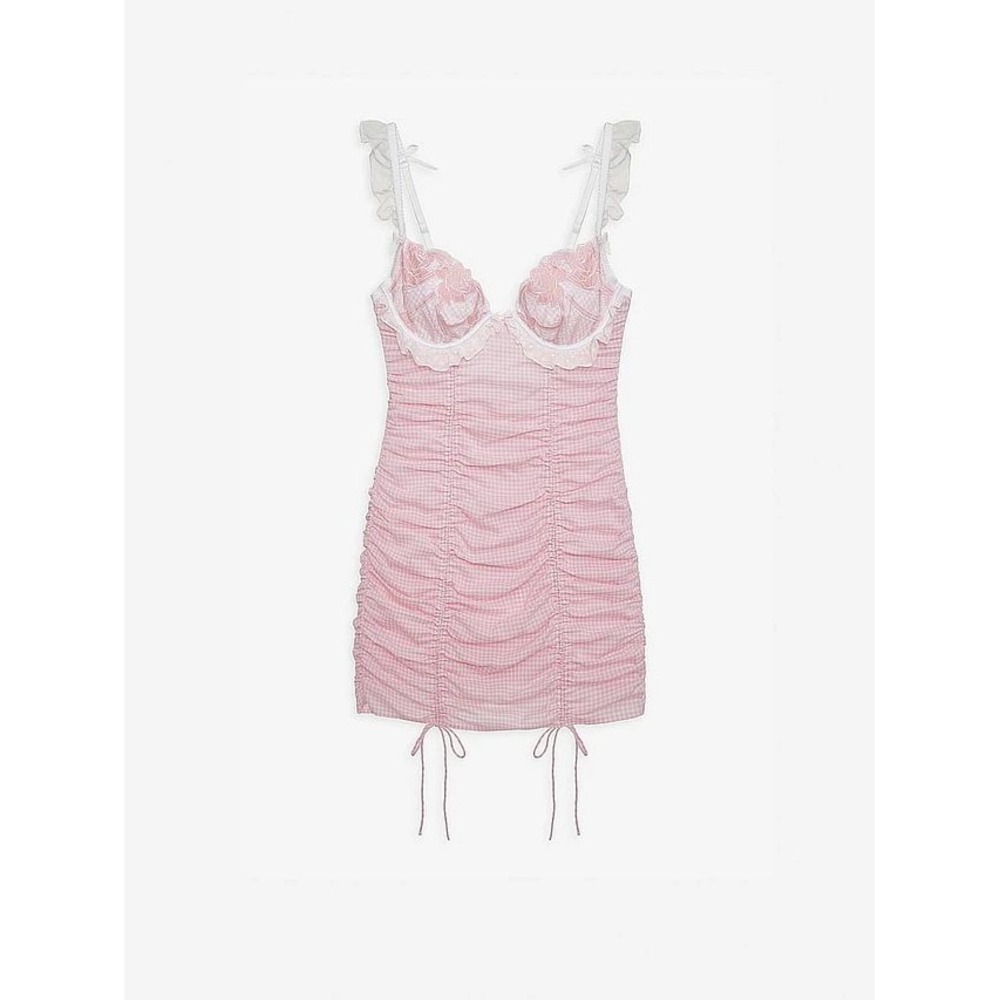 For Love & Lemons Victoria Secret Tawny Slip Dress Pink‎ Gingham Ruffle XL NWT